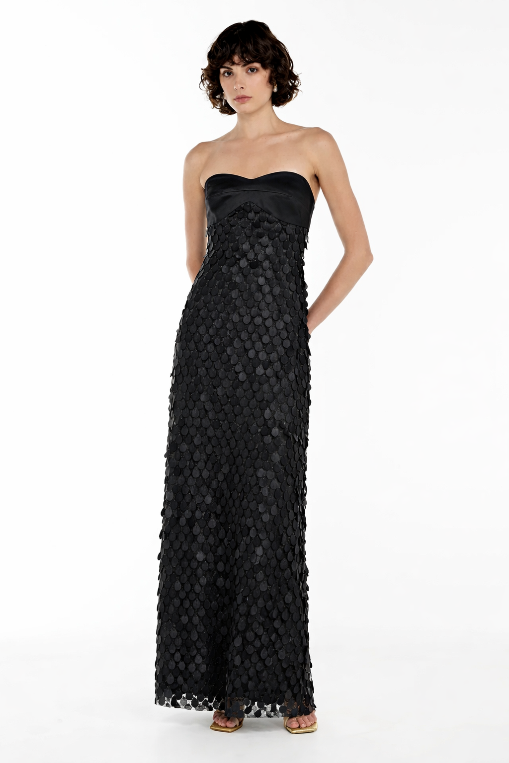 gloria Lace sequin backless maxi dress in black