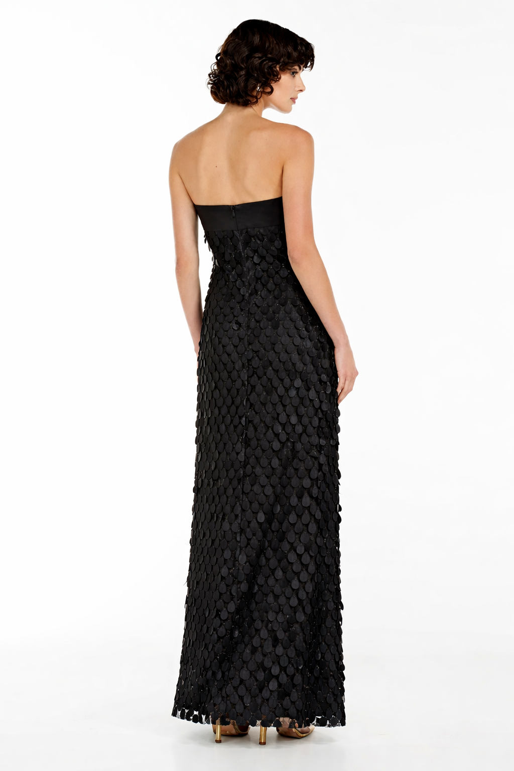 gloria Lace sequin backless maxi dress in black