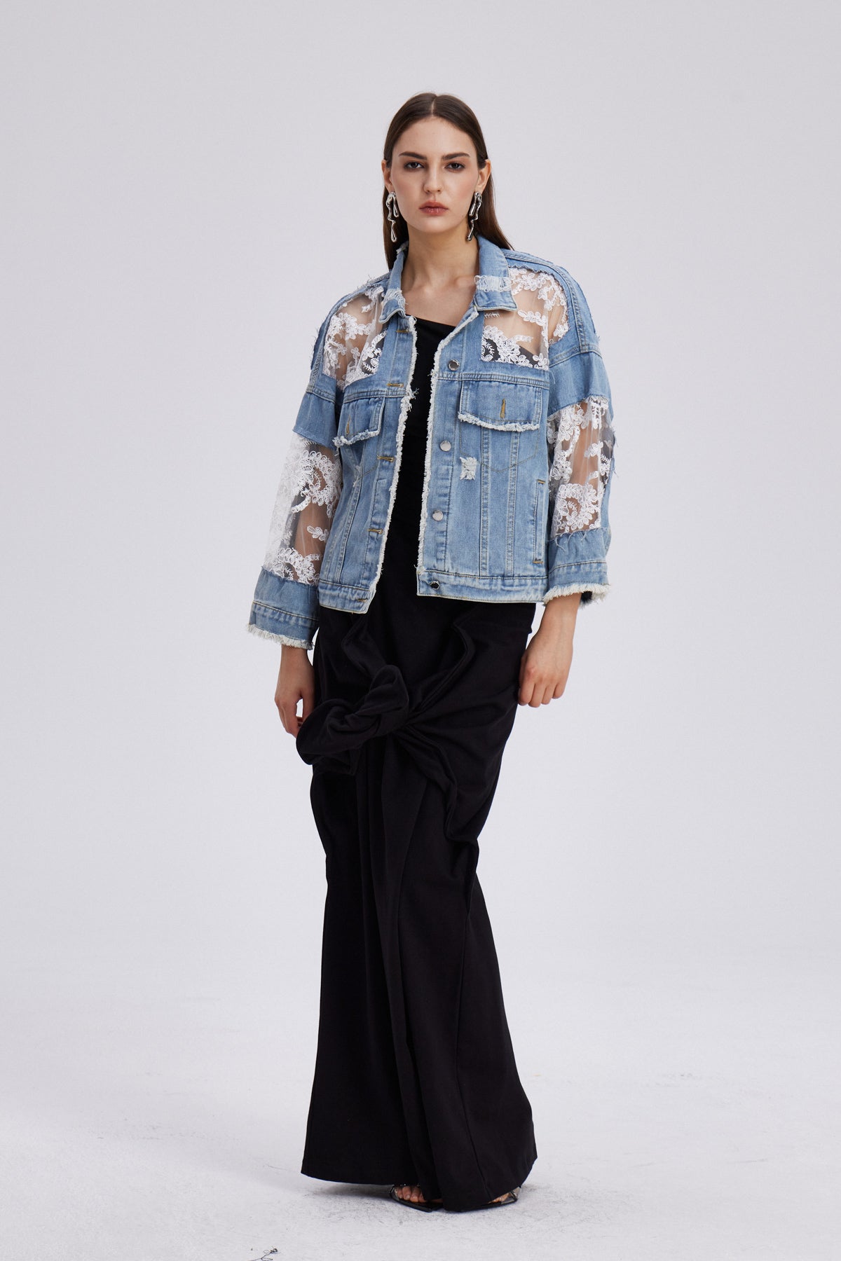 Chatzkel Embroidered Lace Denim Jacket