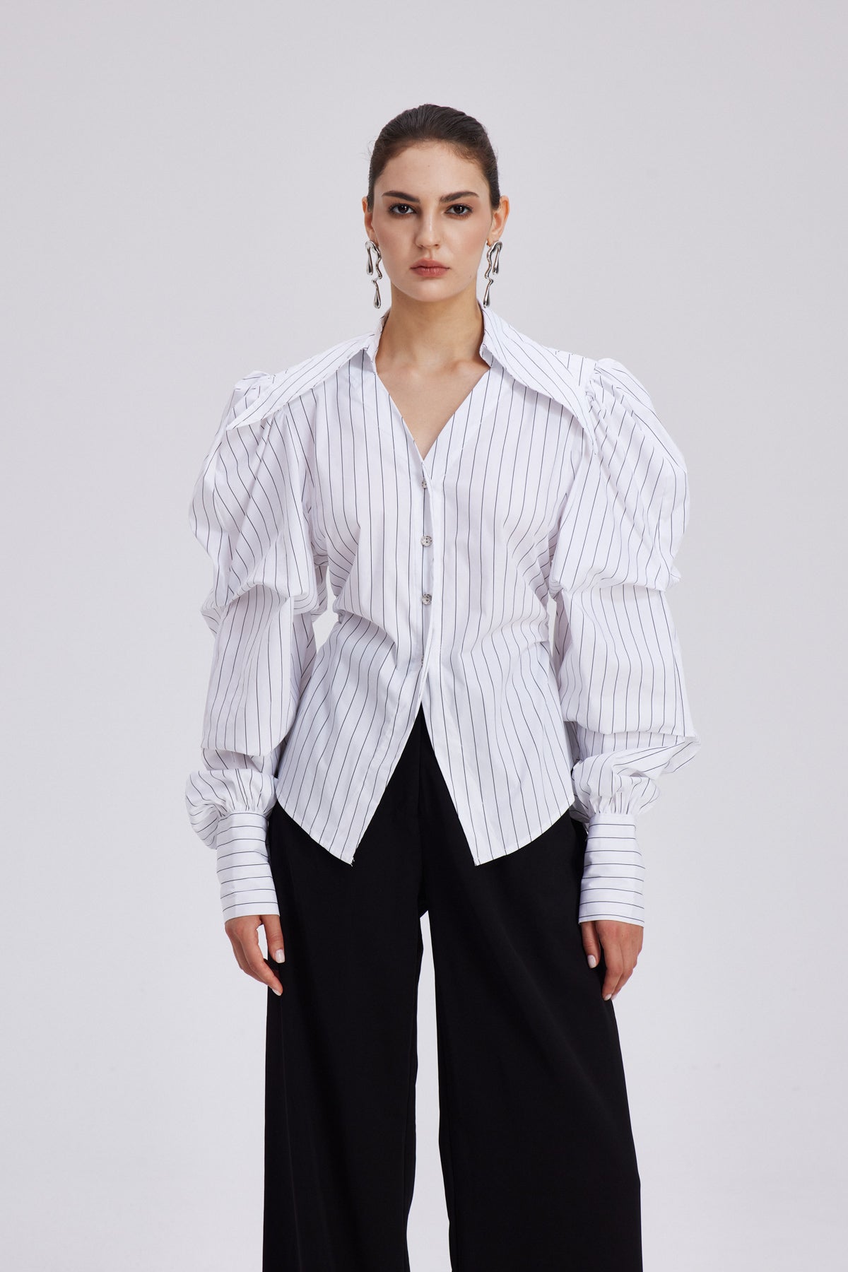 Chauncey Stripe Ruch Shirt - Stylish beautiful dress for special occasions | Buy Online