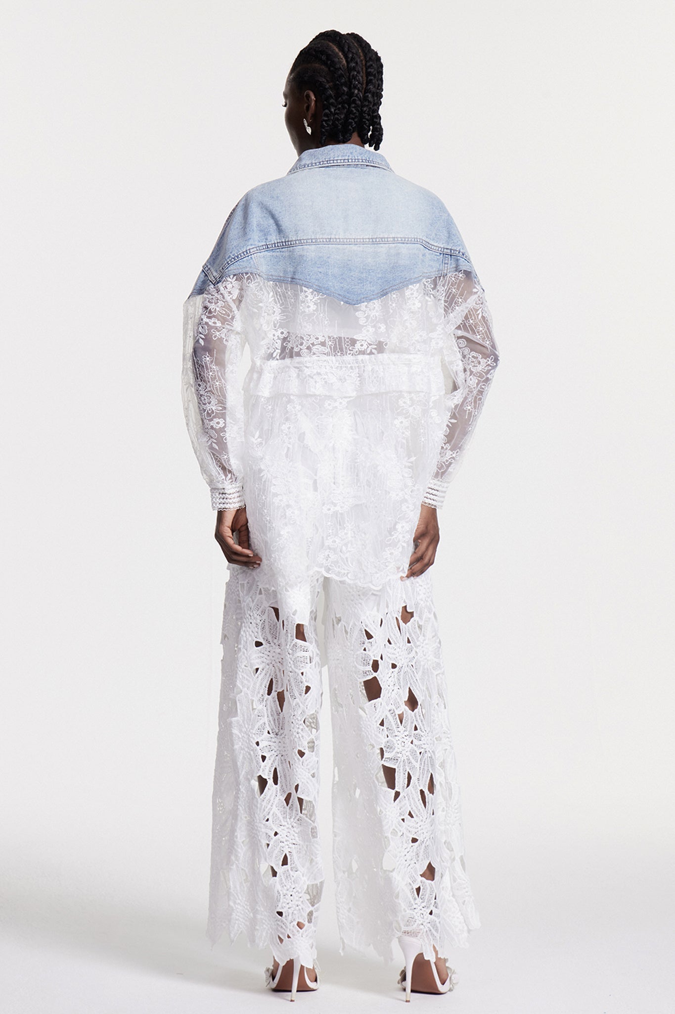 Stylish red dress | Chlothar Lace Embroidered Denim Jacket - Ideal for special occasions