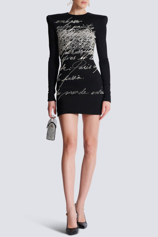 Ellalabel Choca Letter Embroidery Mini Dress - Crafted from High-quality Fabrication- Best for Cocktail Parties and Night Out.