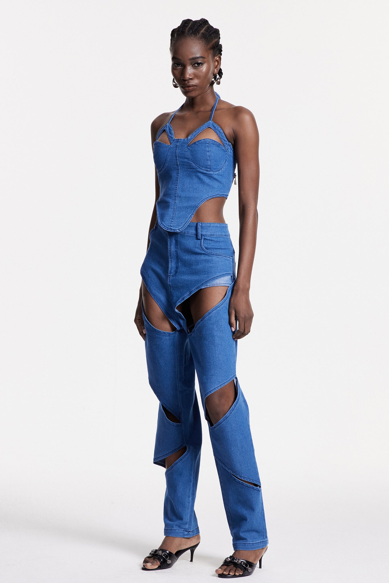 Chreste Cutout Corset Denim Pants Set
