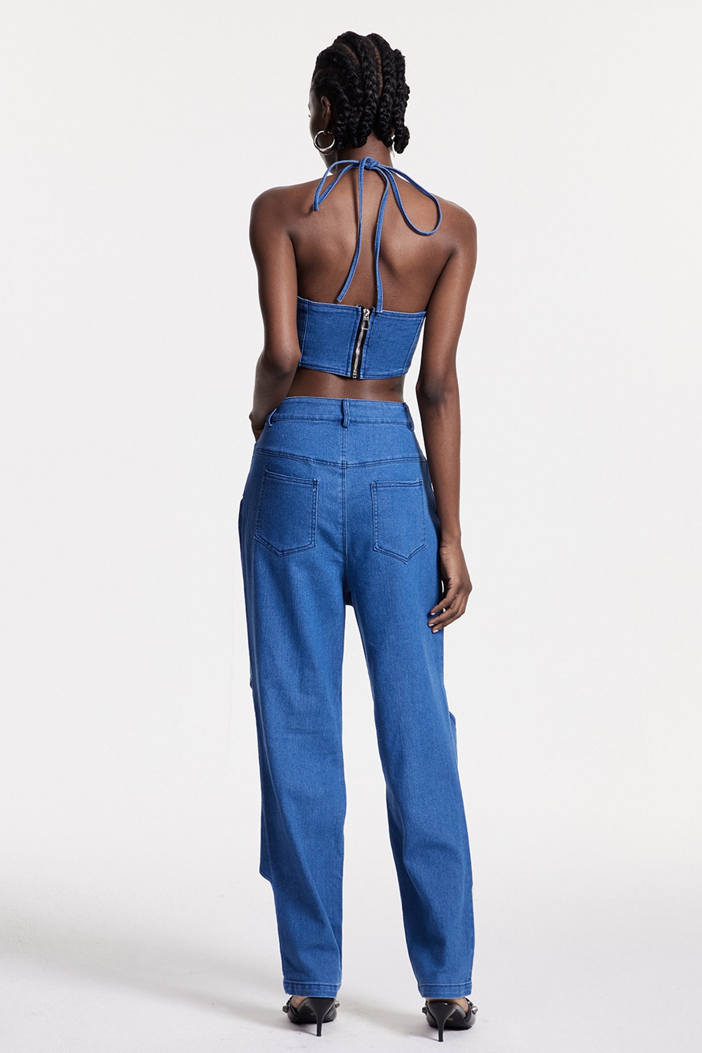 Chreste Cutout Corset Denim Pants Set