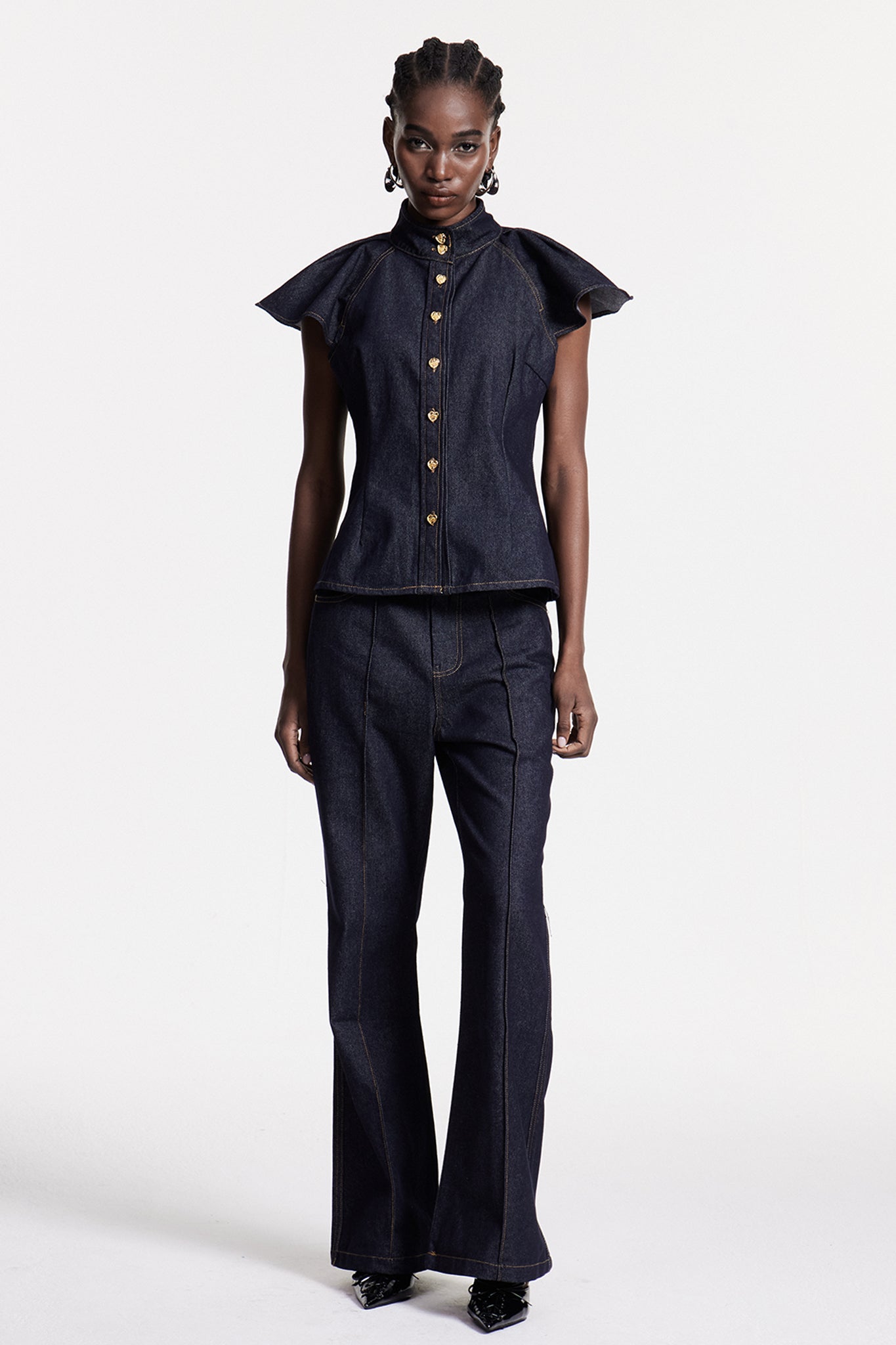 Stylish beautiful dress | Chrestos Ruffle Denim Pants Set - Ideal for special occasions