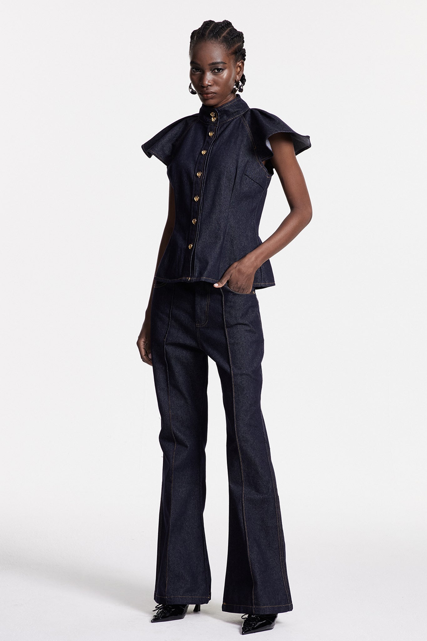 Chrestos Ruffle Denim Pants Set