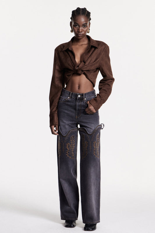 Ellalabel Christiana Embroidered Deconstruct Jeans - Crafted from High-quality Fabrication - Designed for Elegant Occasions.