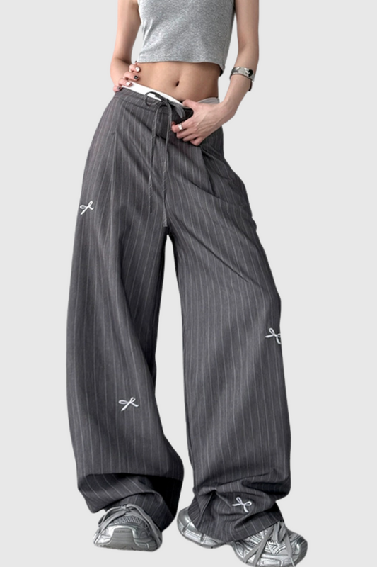 Ellalabel Chrysanthe Bow Stripe Pants - Crafted from High-quality Fabrication - Designed for Elegant Occasions.