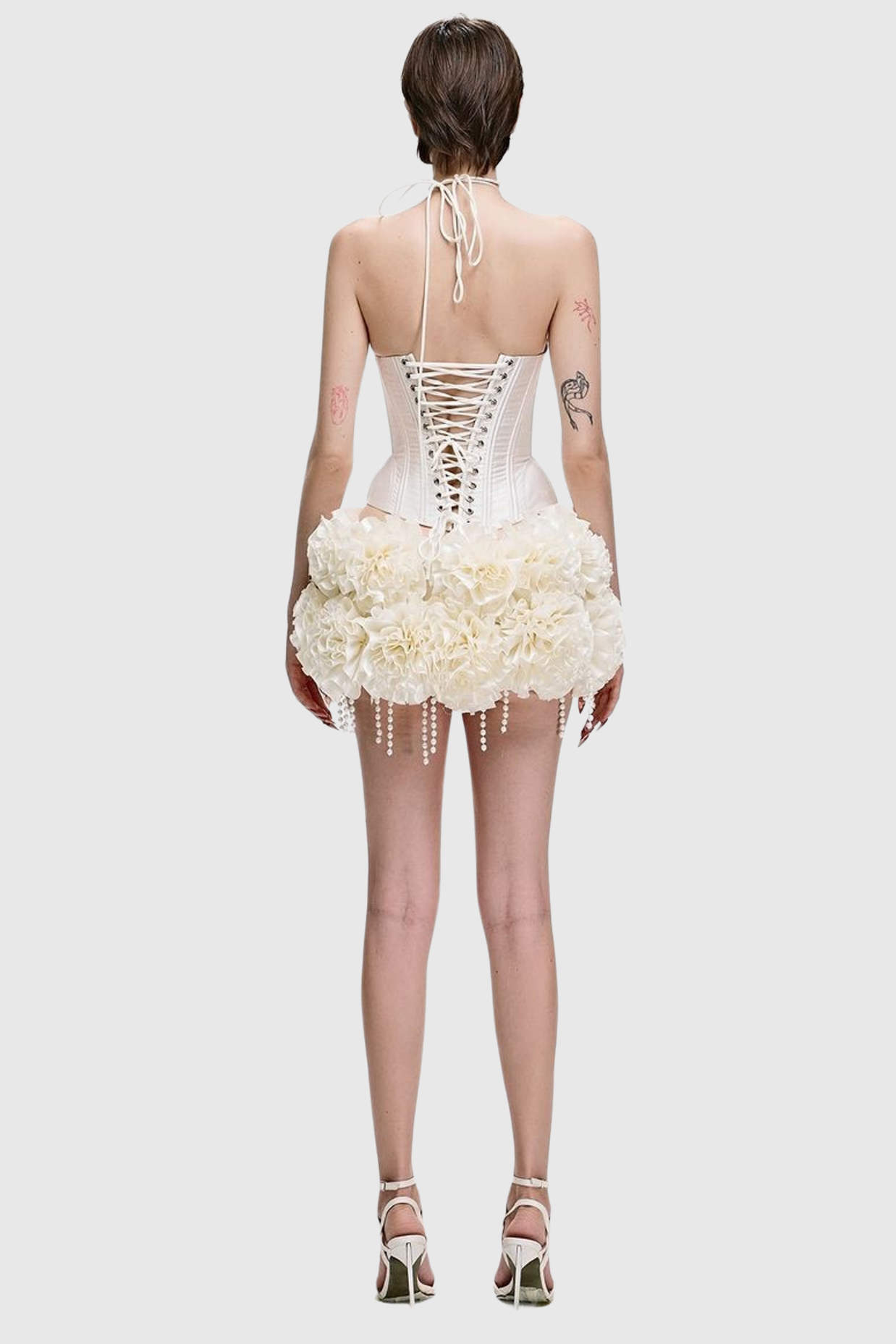 Orsolya Floral Pearl Corset Two Piece Set - Ivory - Stylish beautiful dress for special occasions | Buy Online