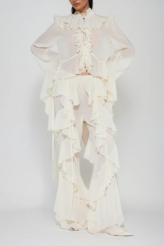 Ellalabel Cirila Ruffle Pants Set - Crafted from High-quality Fabrication - Designed for Elegant Occasions.
