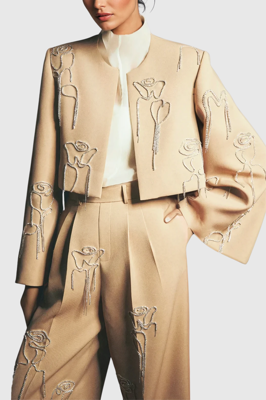 Ellalabel Clarisa Rhinestone Chain Pants Set - Crafted from High-quality Fabrication - Designed for Elegant Occasions.