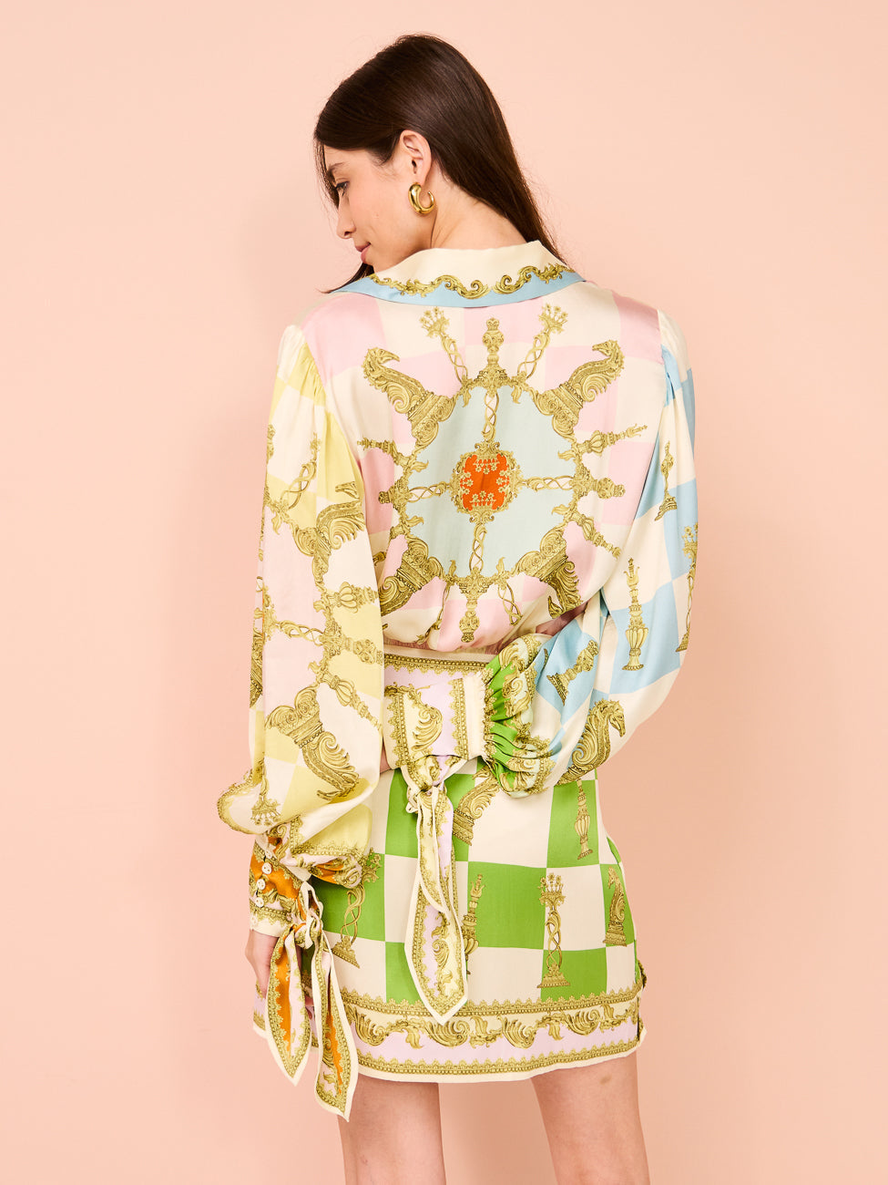 polly long sleeve Silk Mini Dress in Multi