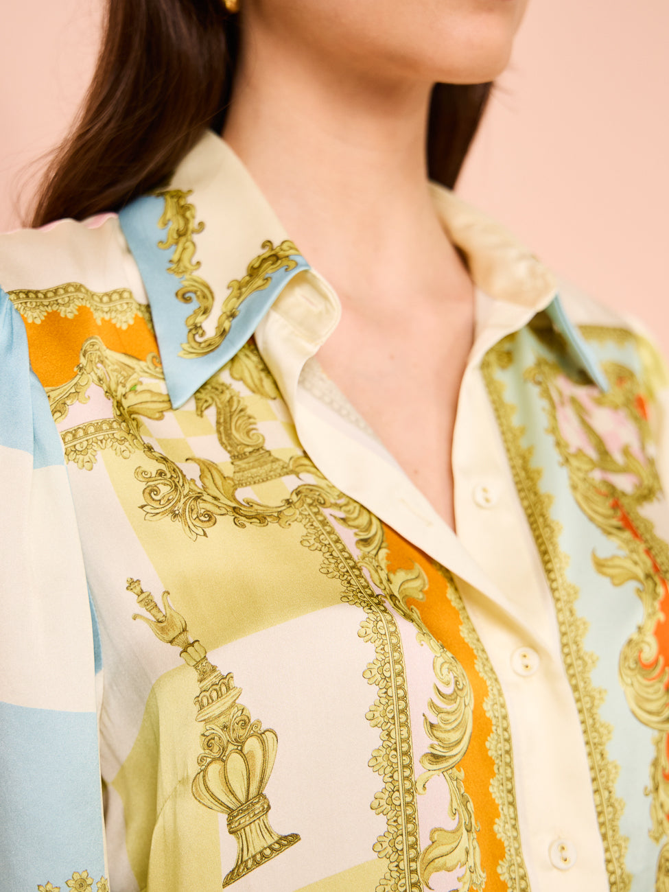 polly long sleeve Silk Mini Dress in Multi