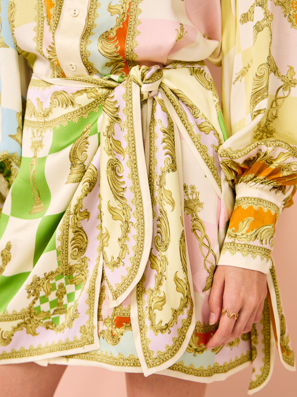 polly long sleeve Silk Mini Dress in Multi