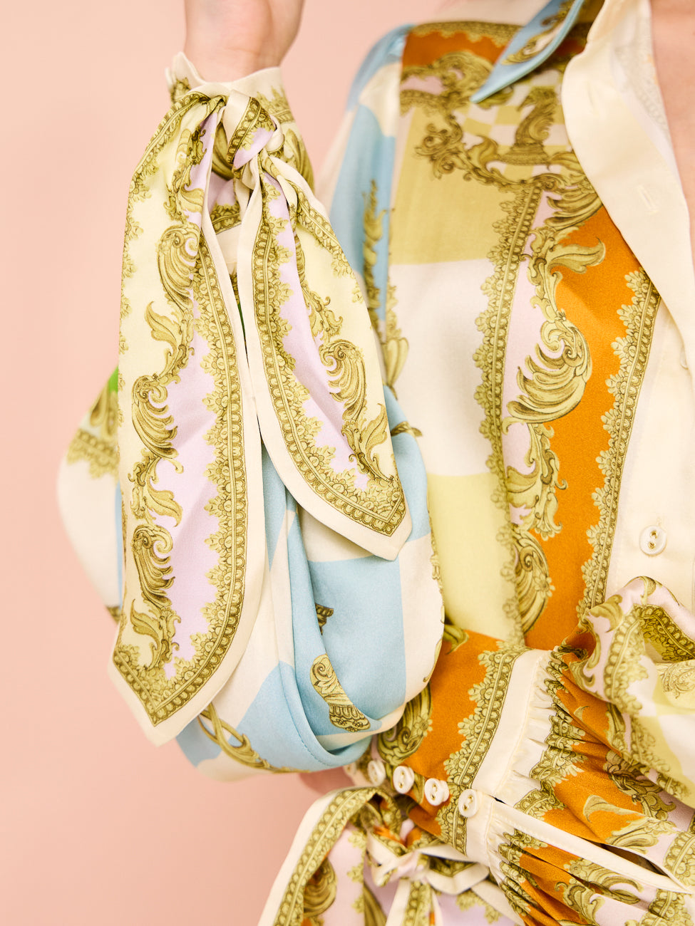 polly long sleeve Silk Mini Dress in Multi