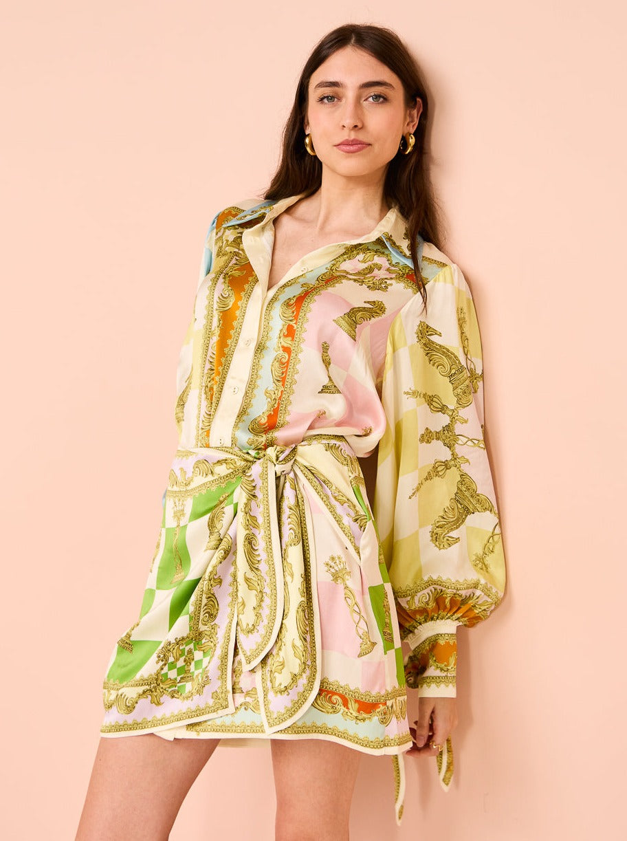 polly long sleeve Silk Mini Dress in Multi