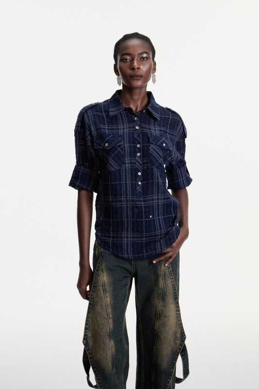 Ellalabel Columb Grid Shirt - Crafted from High-quality Fabrication - Designed for Elegant Occasions.