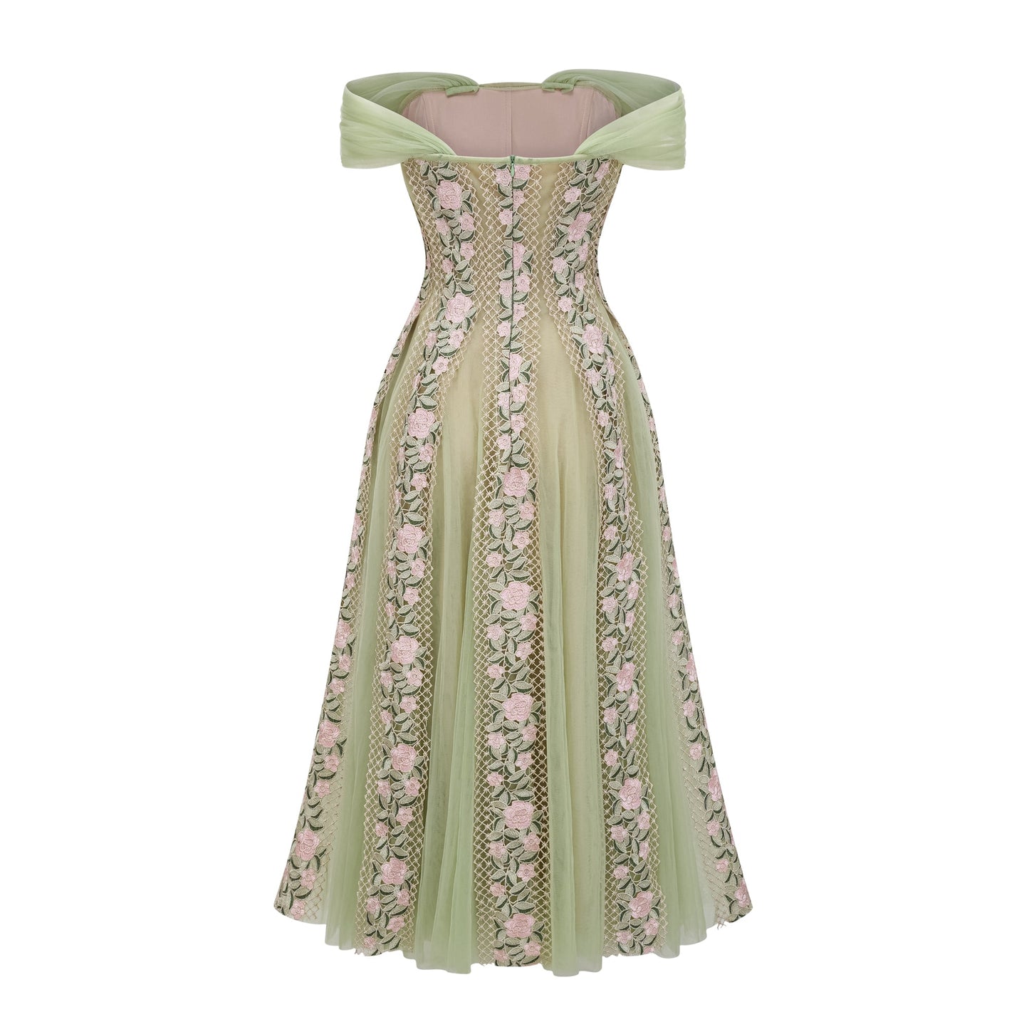 octavia Tulle Panel Floral Midi Dress in green