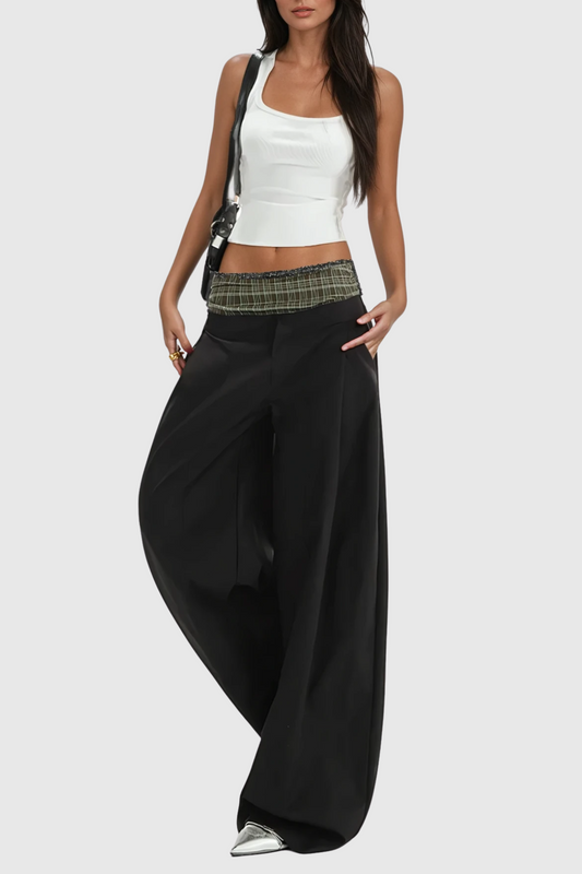 Ellalabel Dado Grid Wide Leg Pants In Black - Crafted from High-quality Fabrication - Designed for Elegant Occasions.