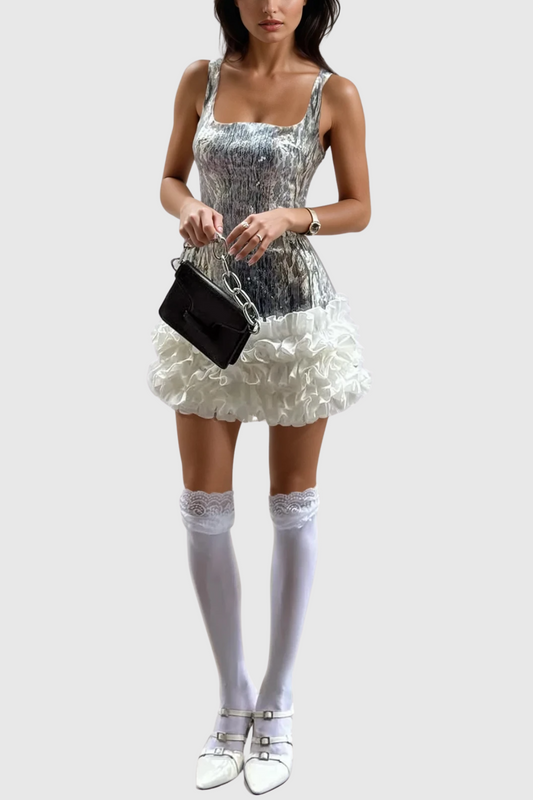 Ellalabel Dagda Sequin Ruffle Mini Dress - Crafted from Shimmering Hand-stitched Sequins- Best for Cocktail Parties and Night Out.