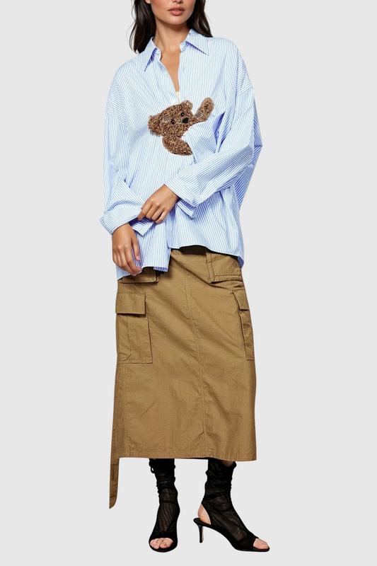 Ellalabel Dagney Stripe Embroidered Shirt Top - Crafted from High-quality Fabrication - Designed for Elegant Occasions.