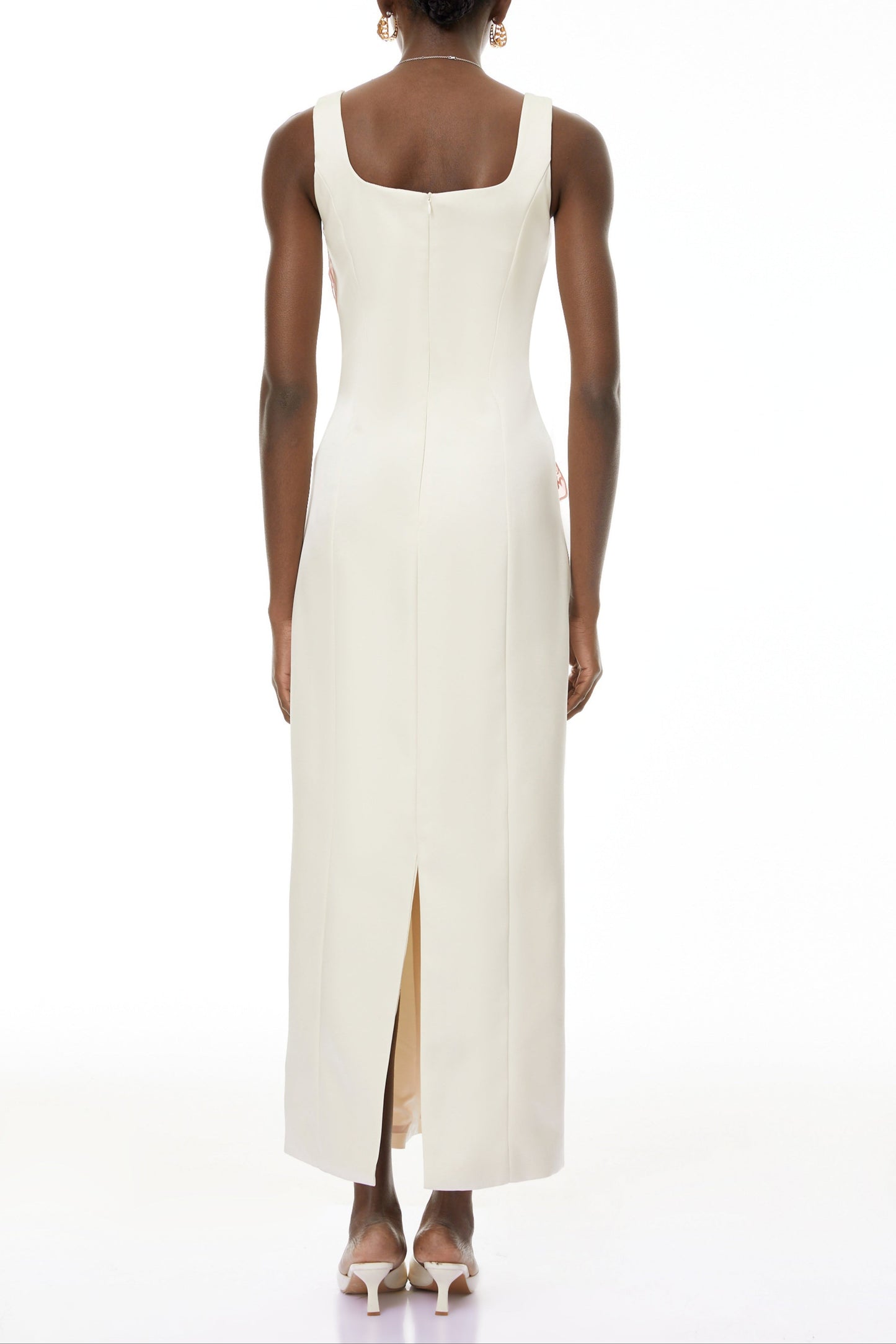 victoria apricot square neck flower embroidery satin maxi dress