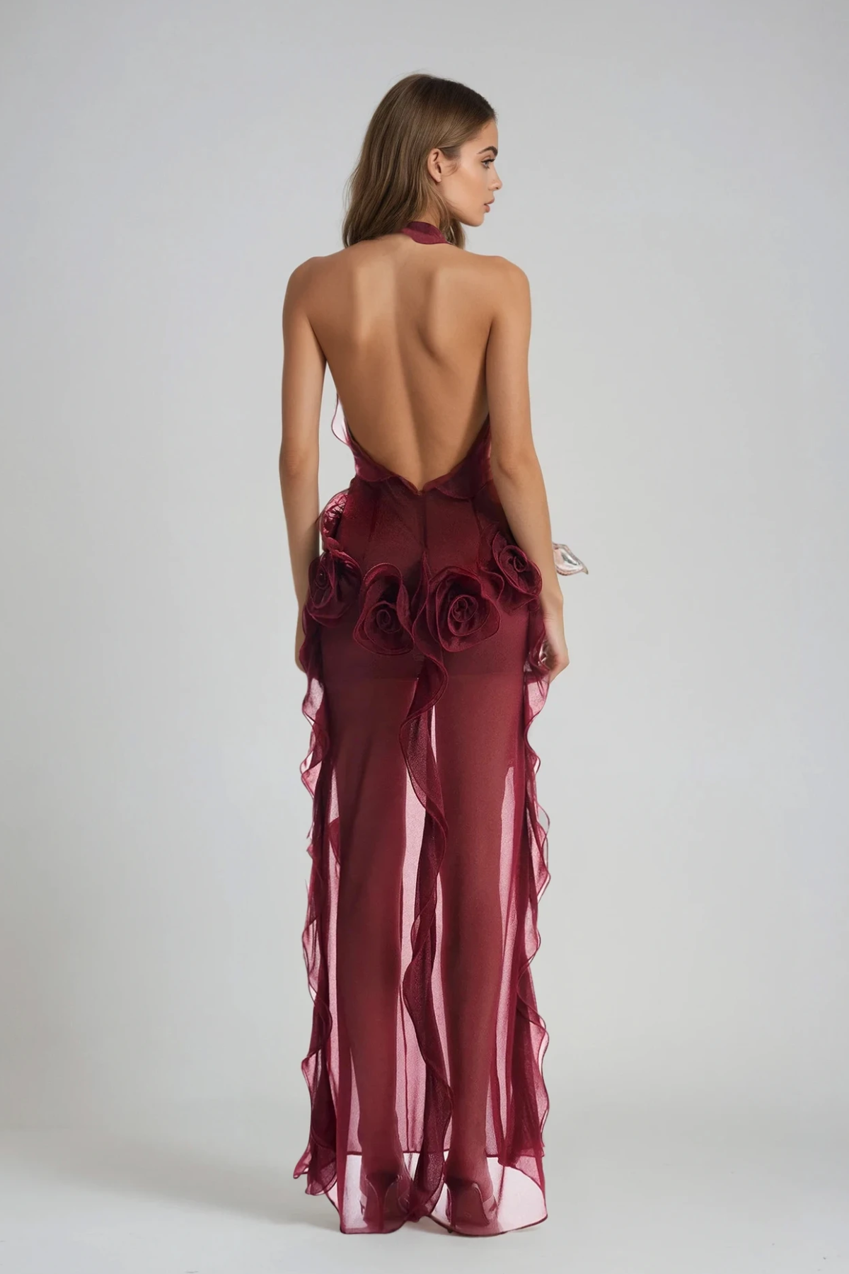Stylish beautiful dress | Damir Flower Backless Mesh Maxi Dress - Ideal for special occasions