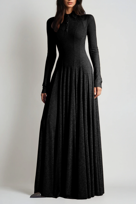 Ellalabel Dany Long Sleeve Ruffle Knit Maxi Dress In Black - Crafted from Soft-touch Fine Knit- Ideal for Wedding Guest and Formal Galas.