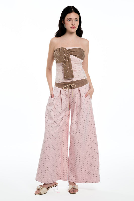 Ellalabel Daphne Strapless Dot Pants Set - Crafted from High-quality Fabrication - Designed for Elegant Occasions.