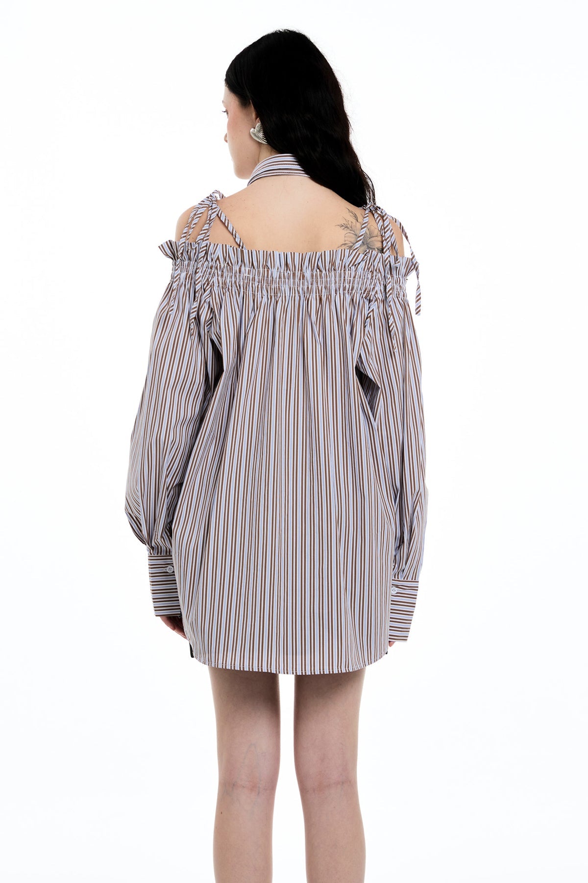 Daquan Two Piece Bow Stripe Top In Brown - Stylish brown dress for special occasions | Buy Online