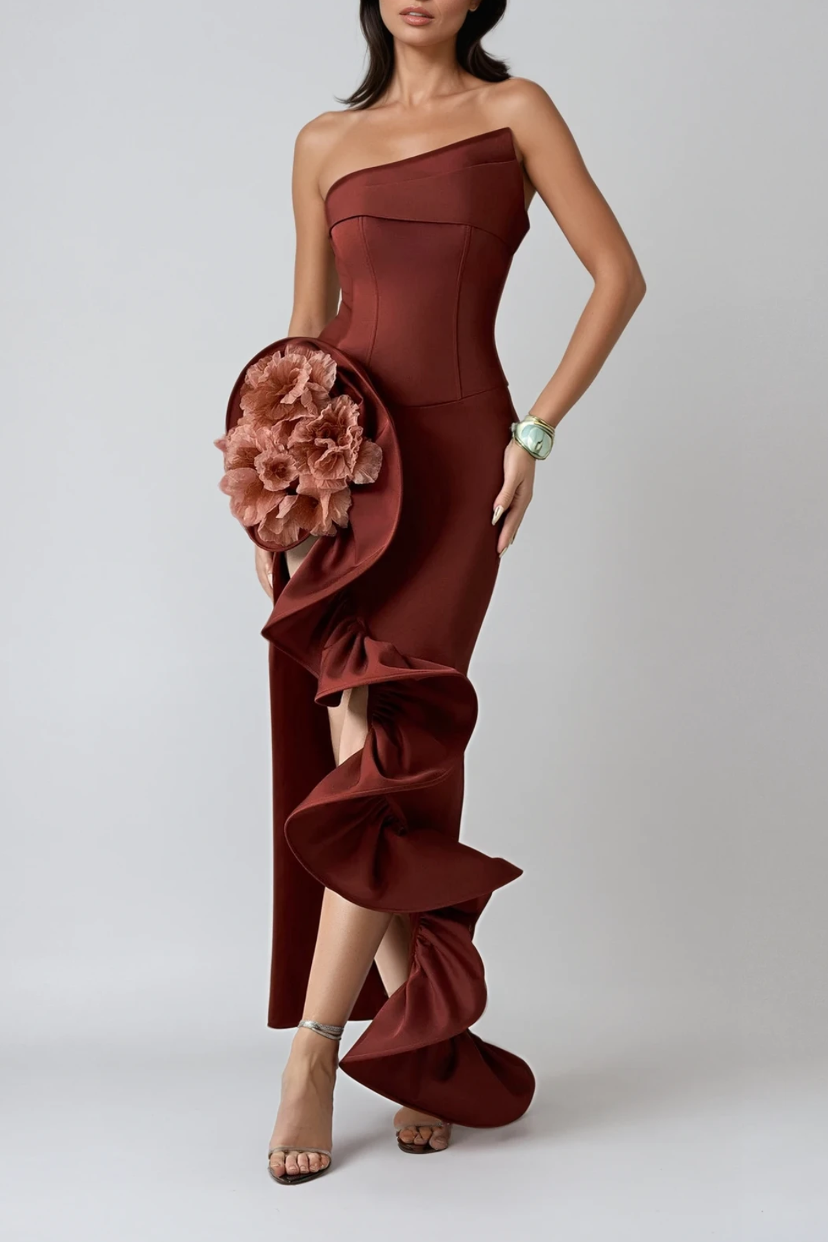 Stylish beautiful dress | Darcie Flower Ruffle Asymmetric Maxi Dress - Ideal for special occasions