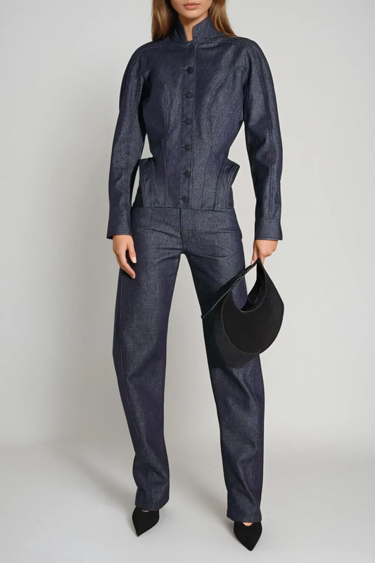 Ellalabel Darya Denim Pants Set In Deep Blue - Crafted from High-quality Fabrication - Designed for Elegant Occasions.