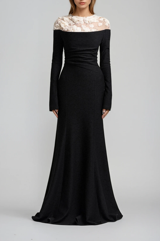 Ellalabel stacey Flower Deconstruct Maxi Dress In Black - Crafted from High-quality Fabrication- Ideal for Wedding Guest and Formal Galas.