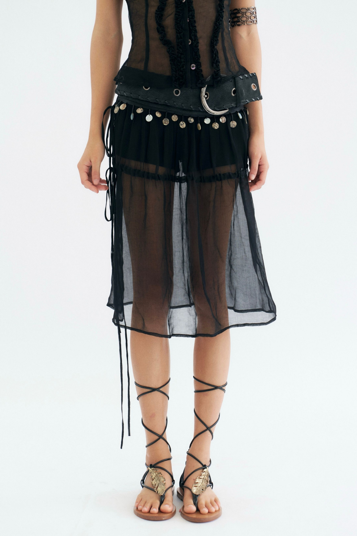 margaret Deconstruct Sequin Mesh Midi Skirt