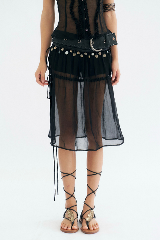 Ellalabel margaret Deconstruct Sequin Mesh Midi Skirt - Crafted from Shimmering Hand-stitched Sequins- Perfect for Garden Parties and Resort Wear.
