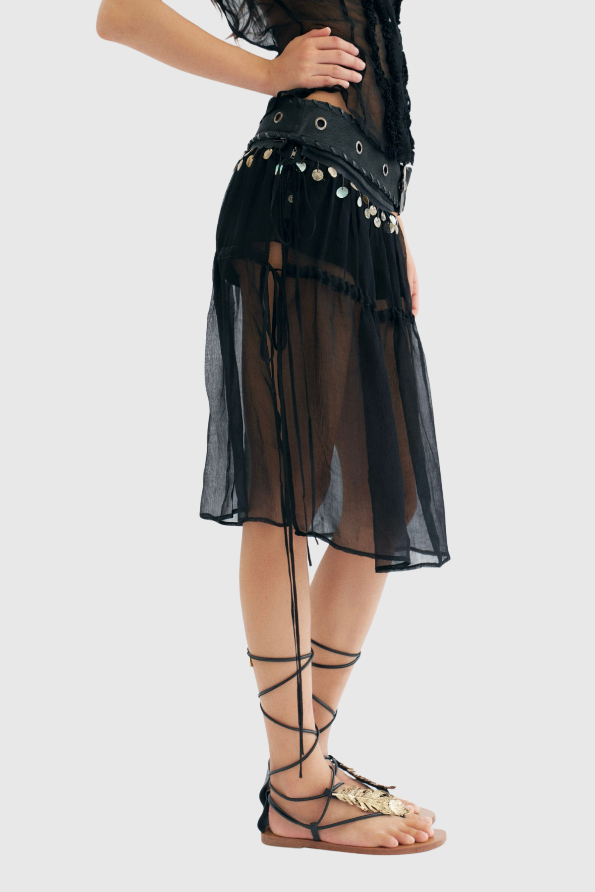 margaret Deconstruct Sequin Mesh Midi Skirt