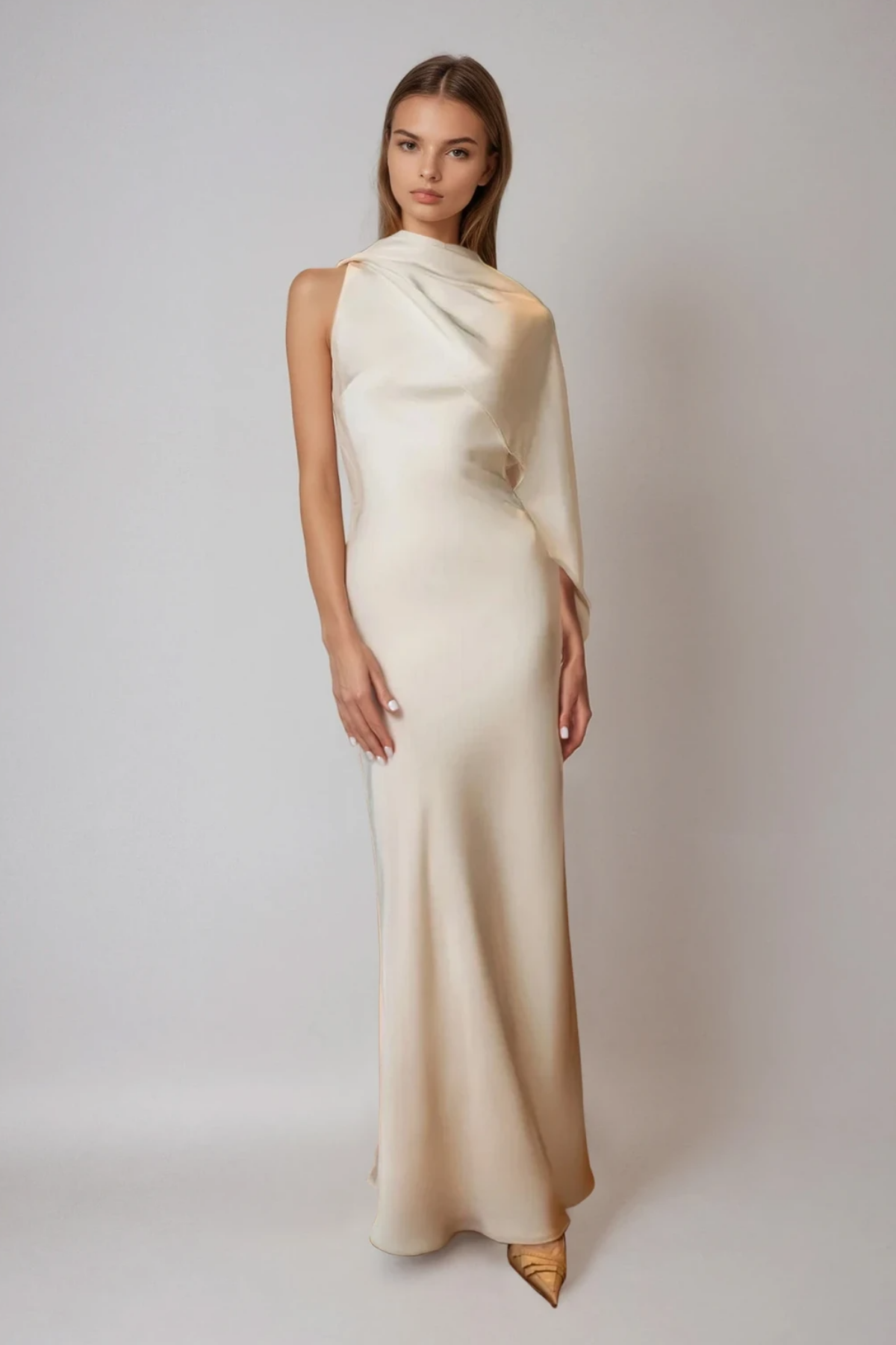 marian Draped Back Satin Maxi Dress