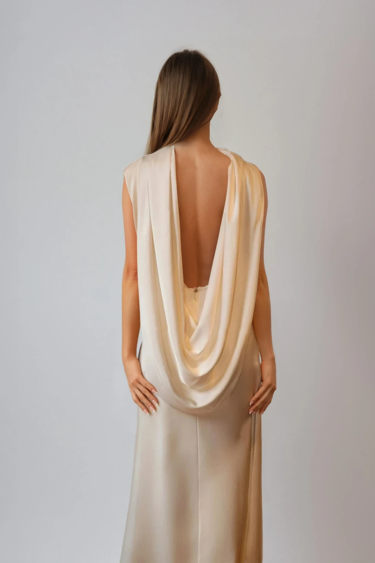 marian Draped Back Satin Maxi Dress