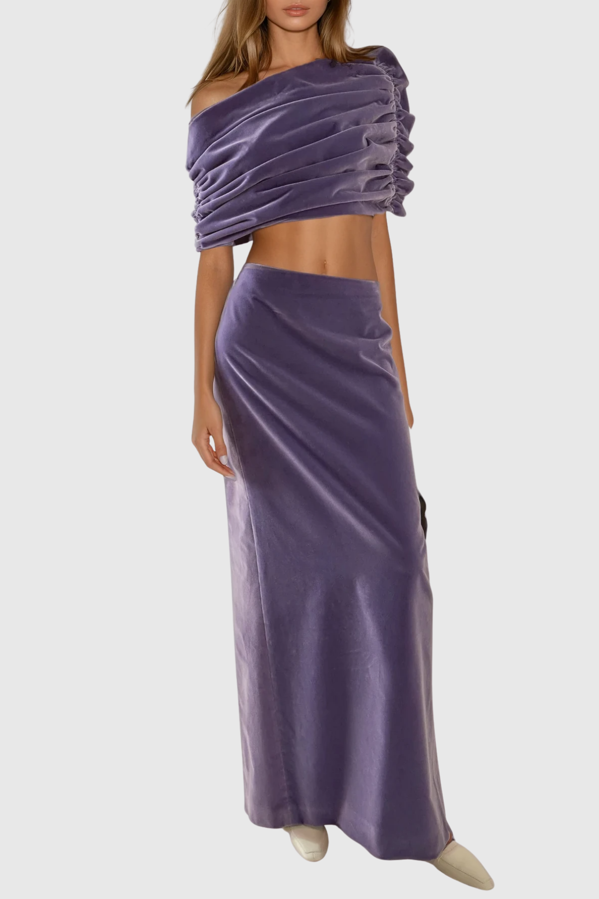 maxine Crop Ruch Velvet Skirt Set