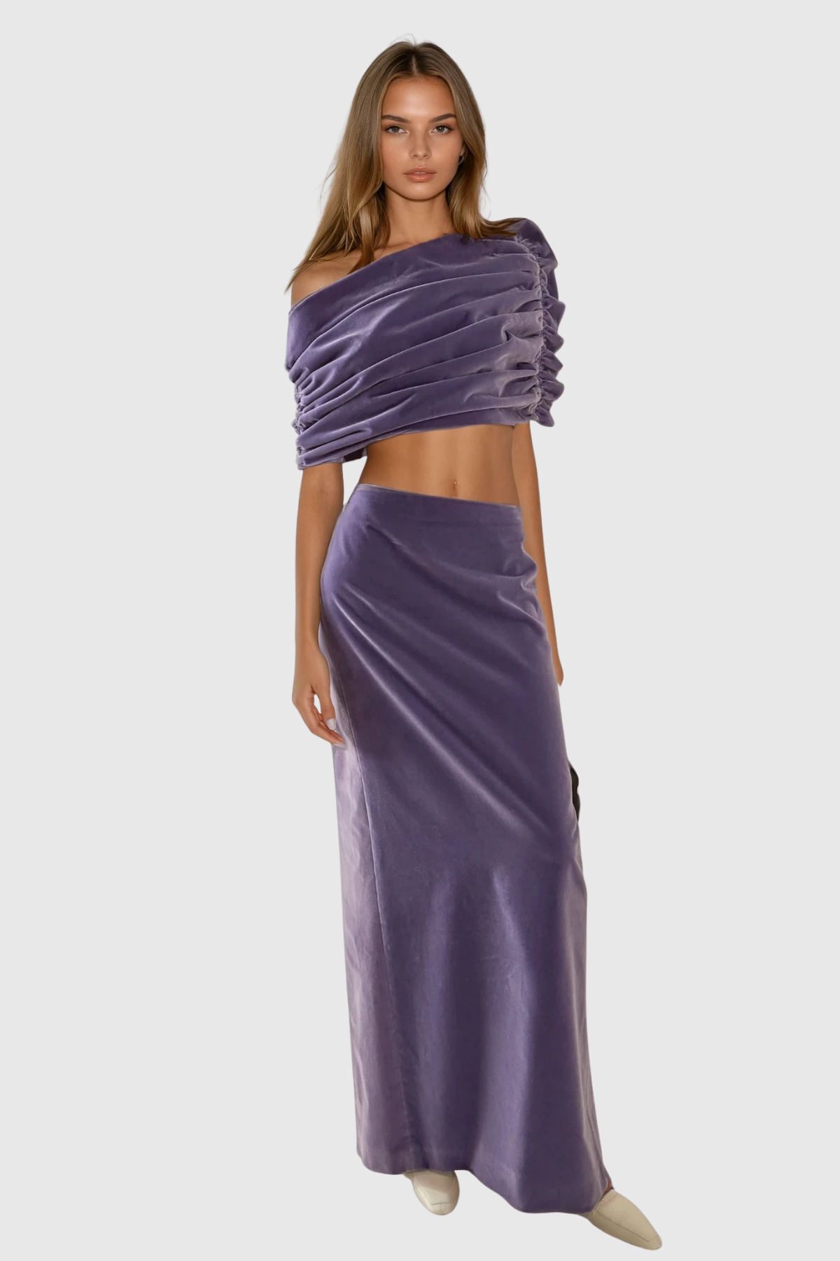 maxine Crop Ruch Velvet Skirt Set