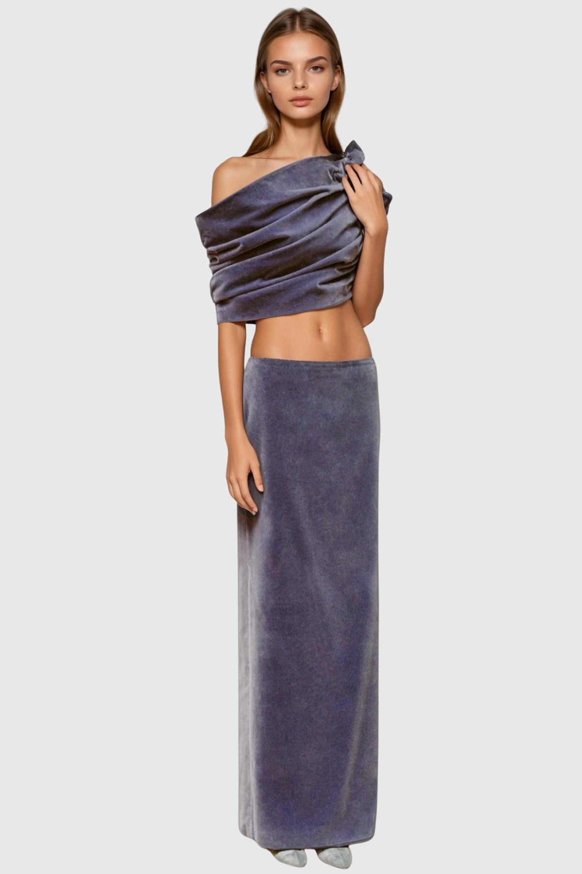 maxine Crop Ruch Velvet Skirt Set