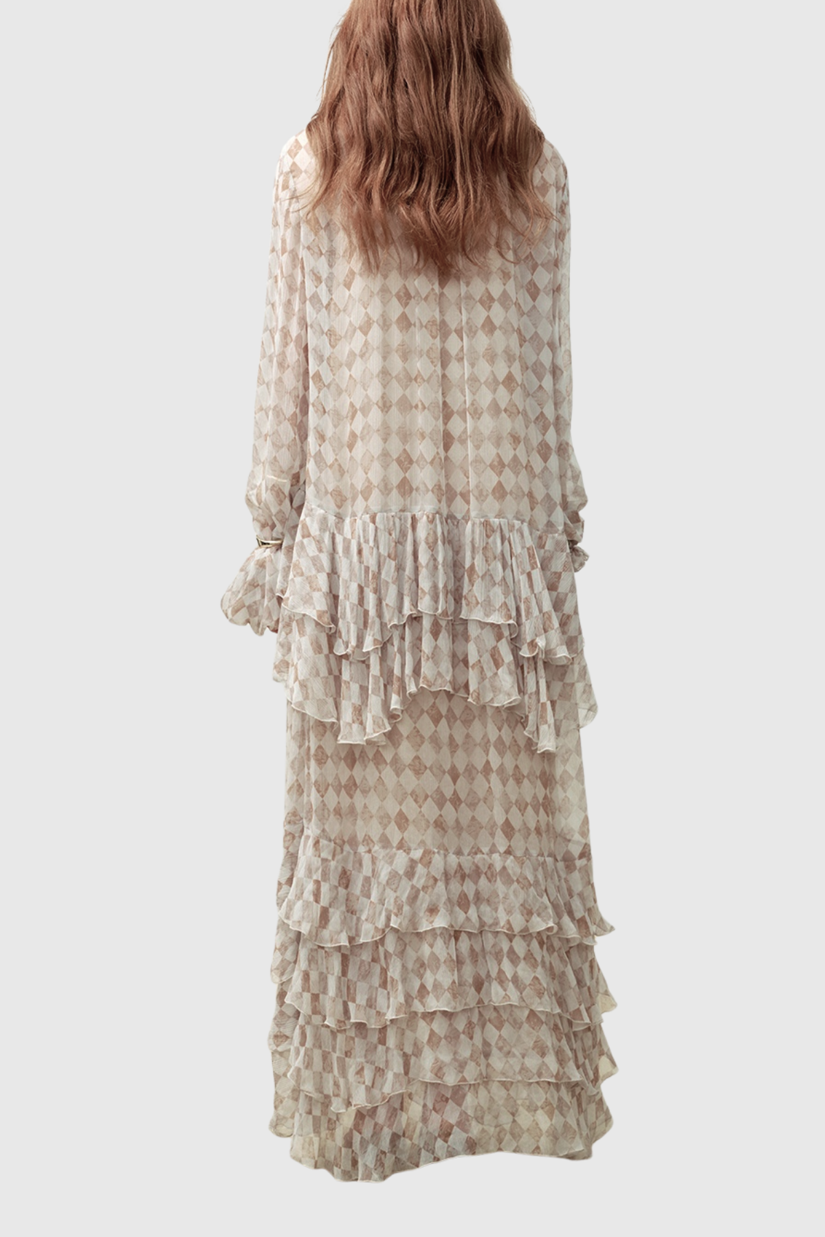 michelle Tie Up Grid Maxi Tiered Dress