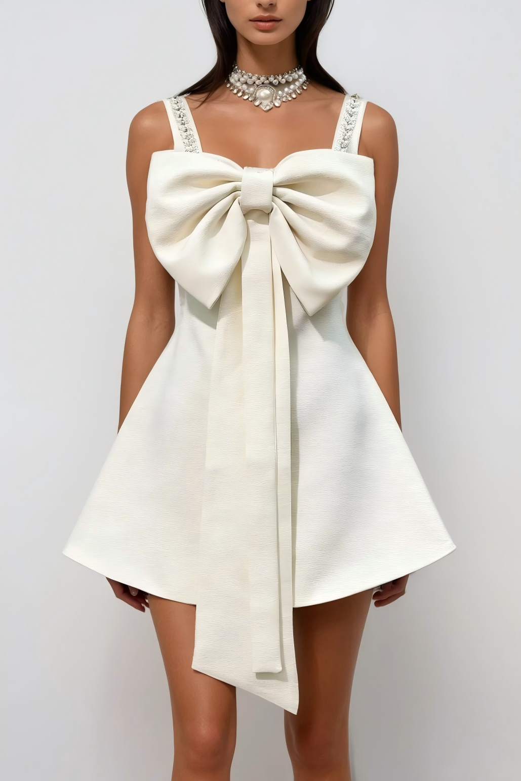 ingrid Sleeveless Bow Crystal Mini Dress