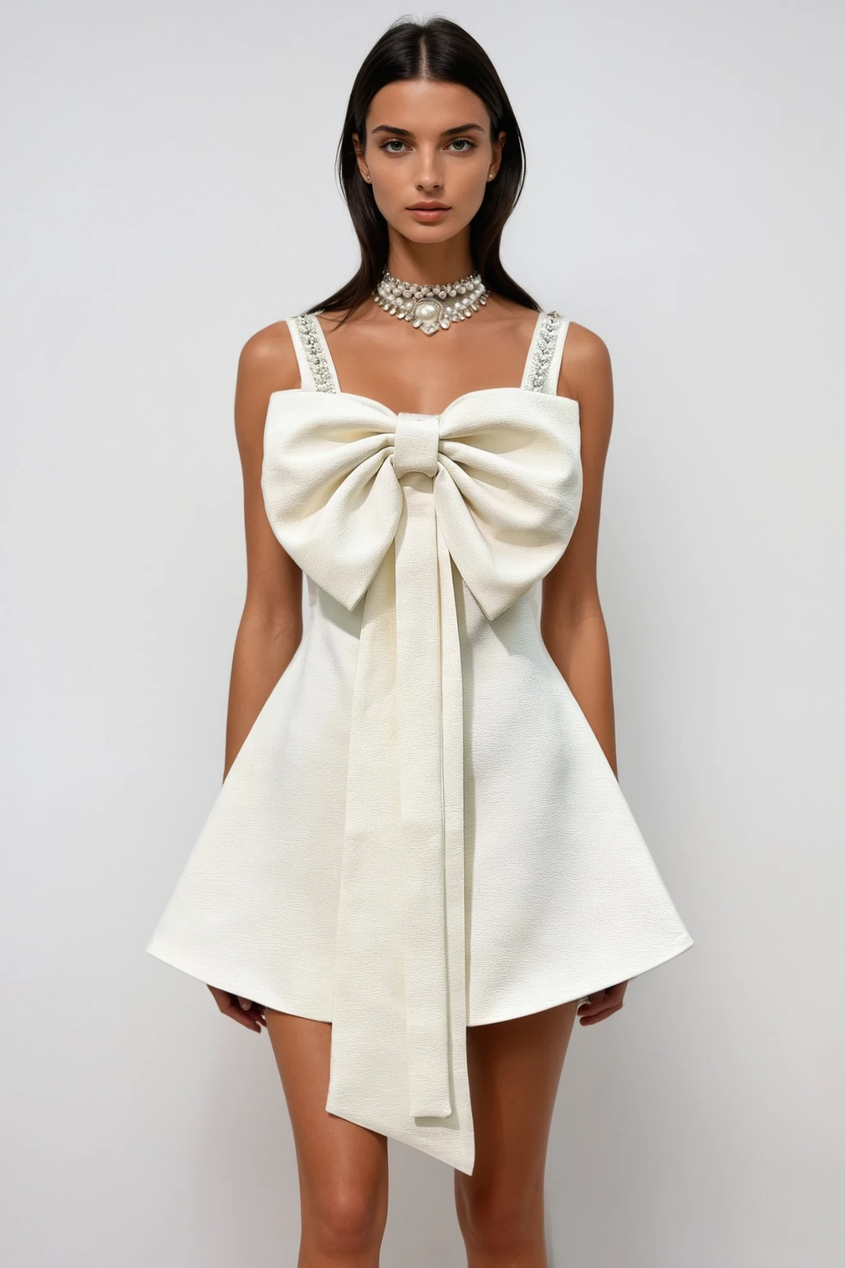 ingrid Sleeveless Bow Crystal Mini Dress