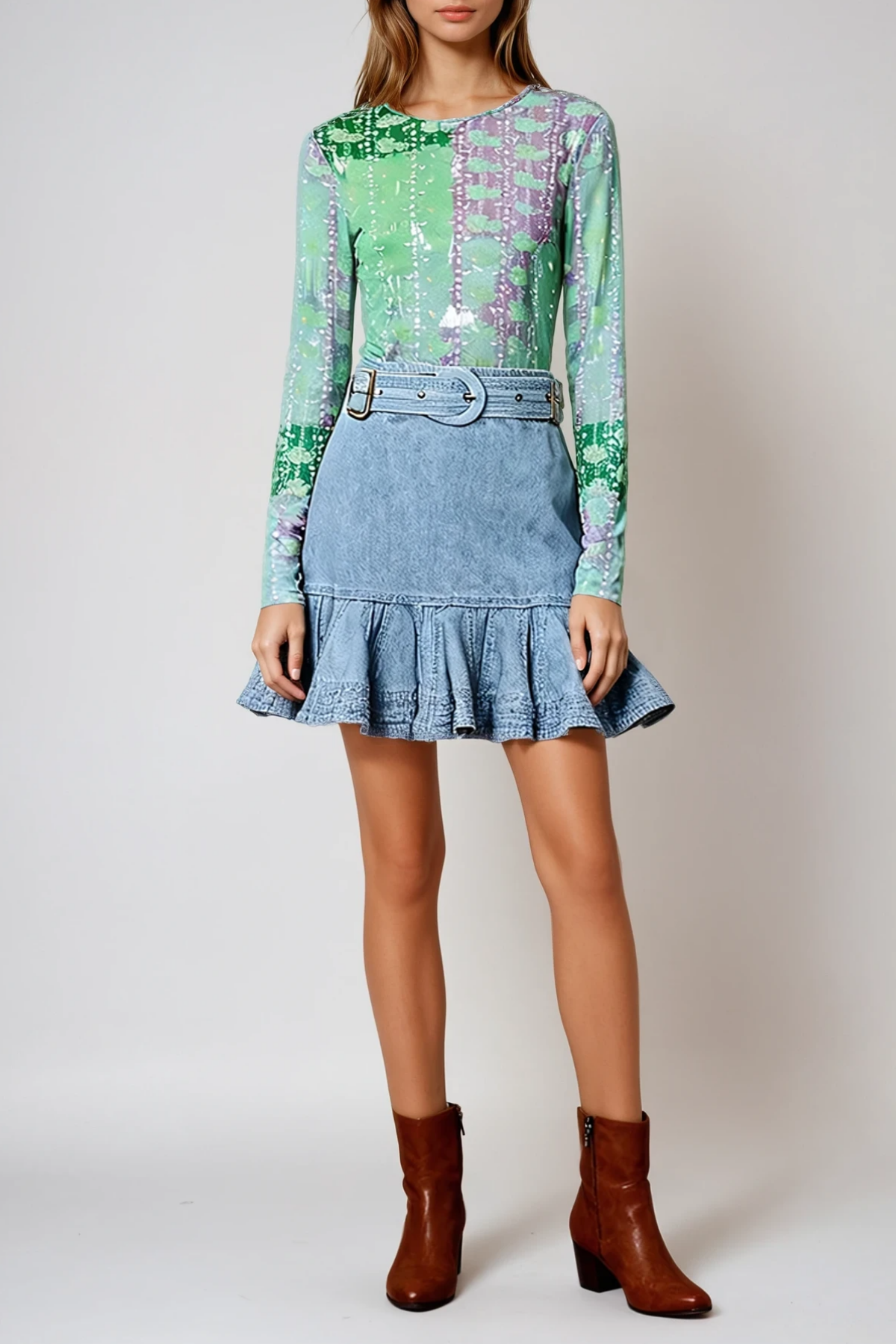 prudence Ruffle Denim Mini Skirt