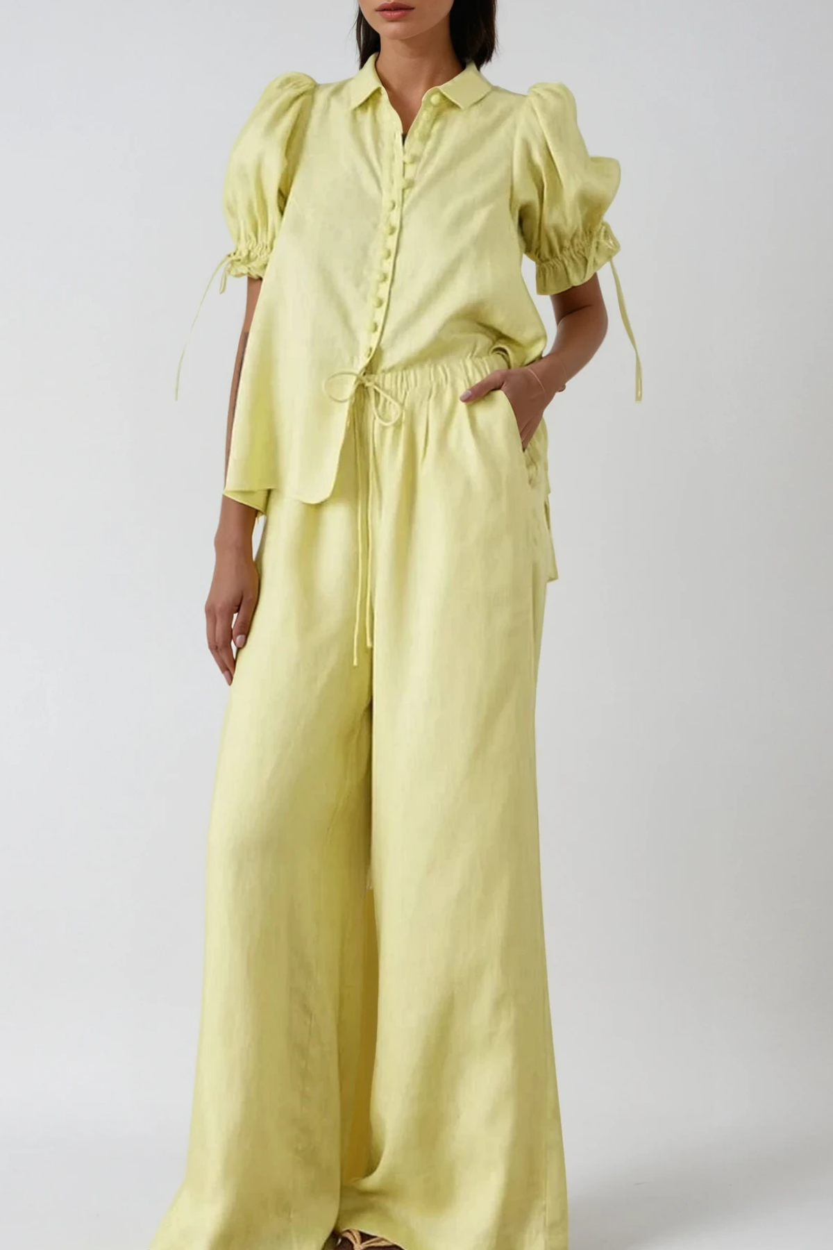 rebecca Balloon Sleeve Ruch Pants Set