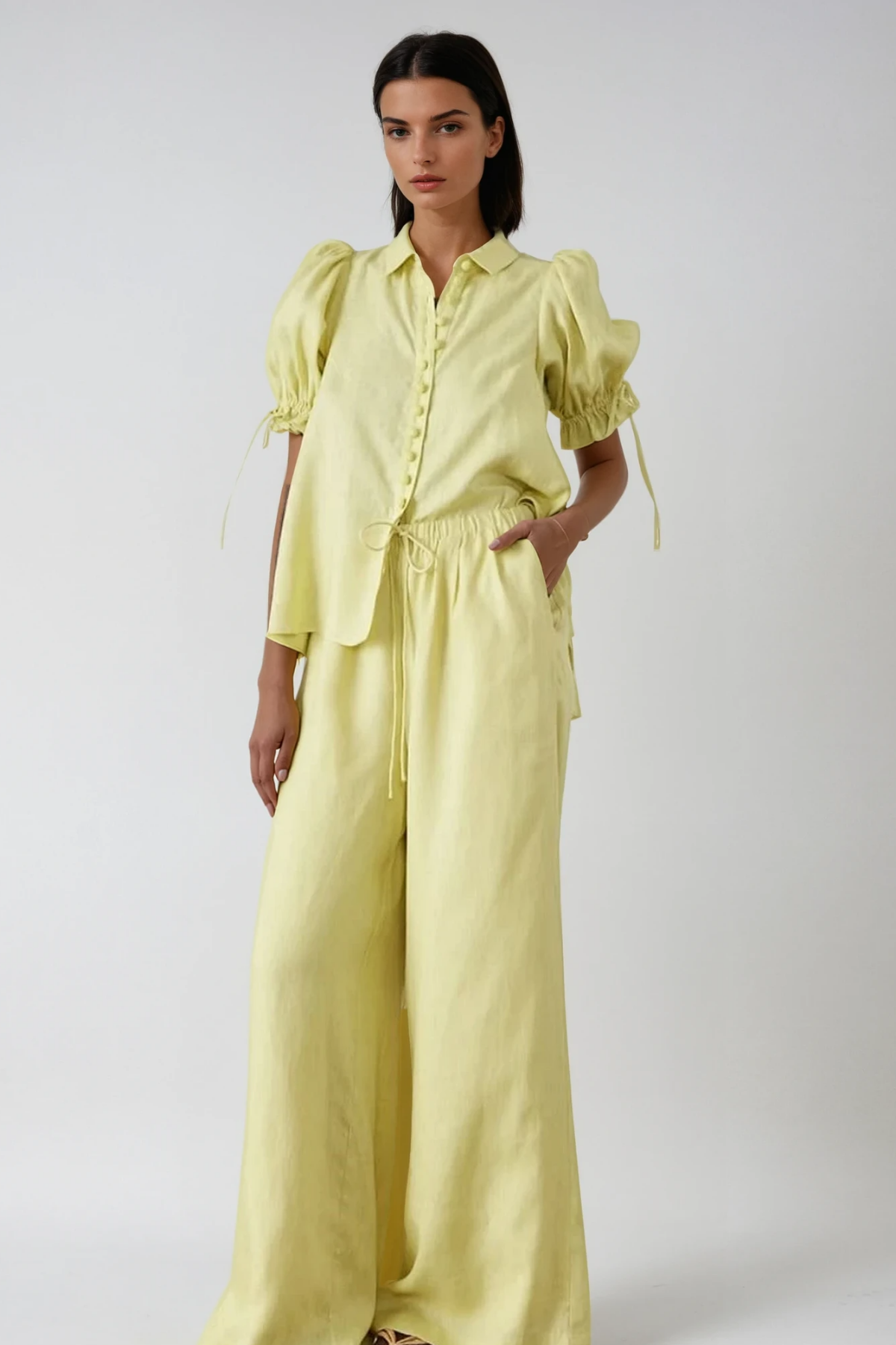 rebecca Balloon Sleeve Ruch Pants Set