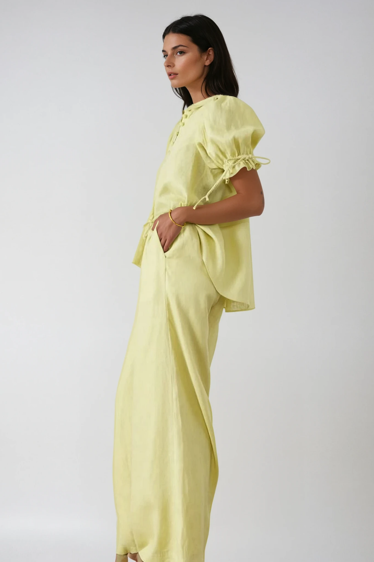 rebecca Balloon Sleeve Ruch Pants Set