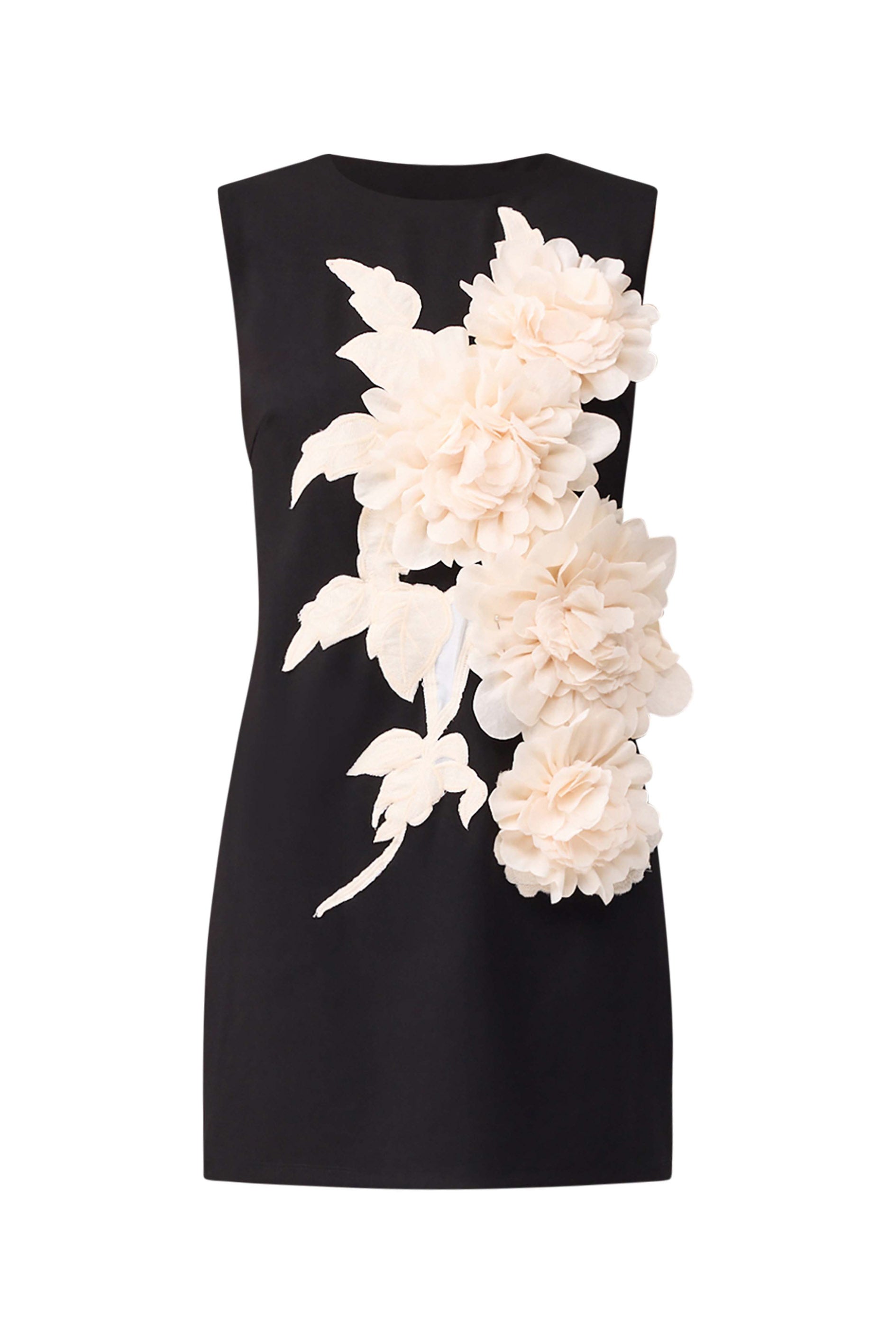 elizabeth 3d flower embellished Mini Dress in Black