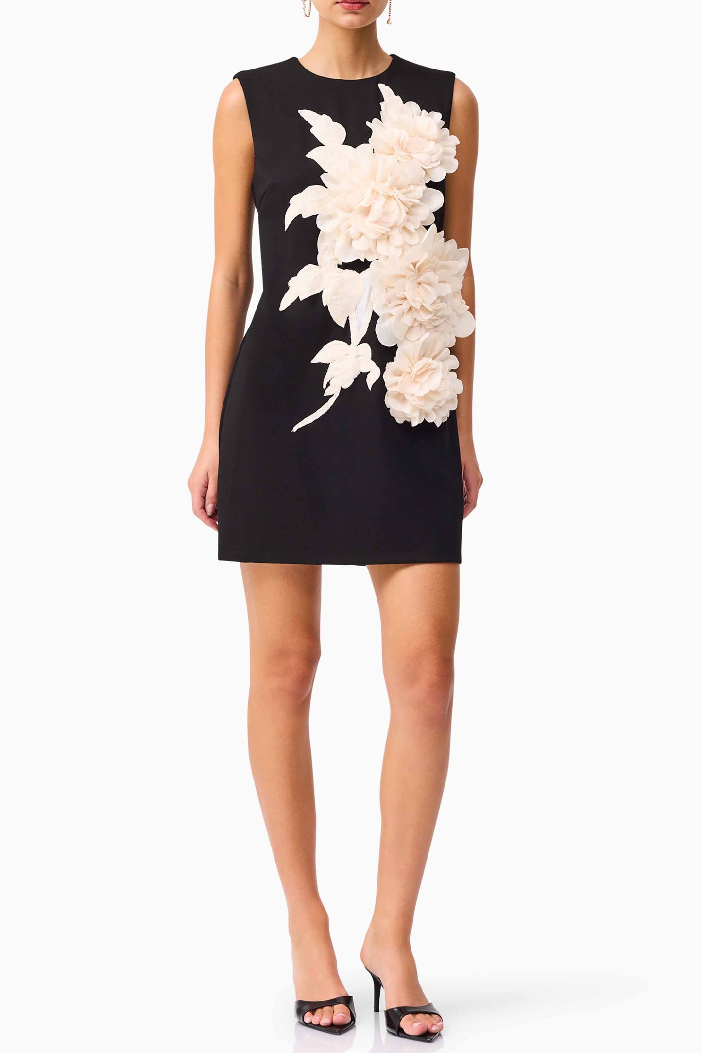 elizabeth 3d flower embellished Mini Dress in Black